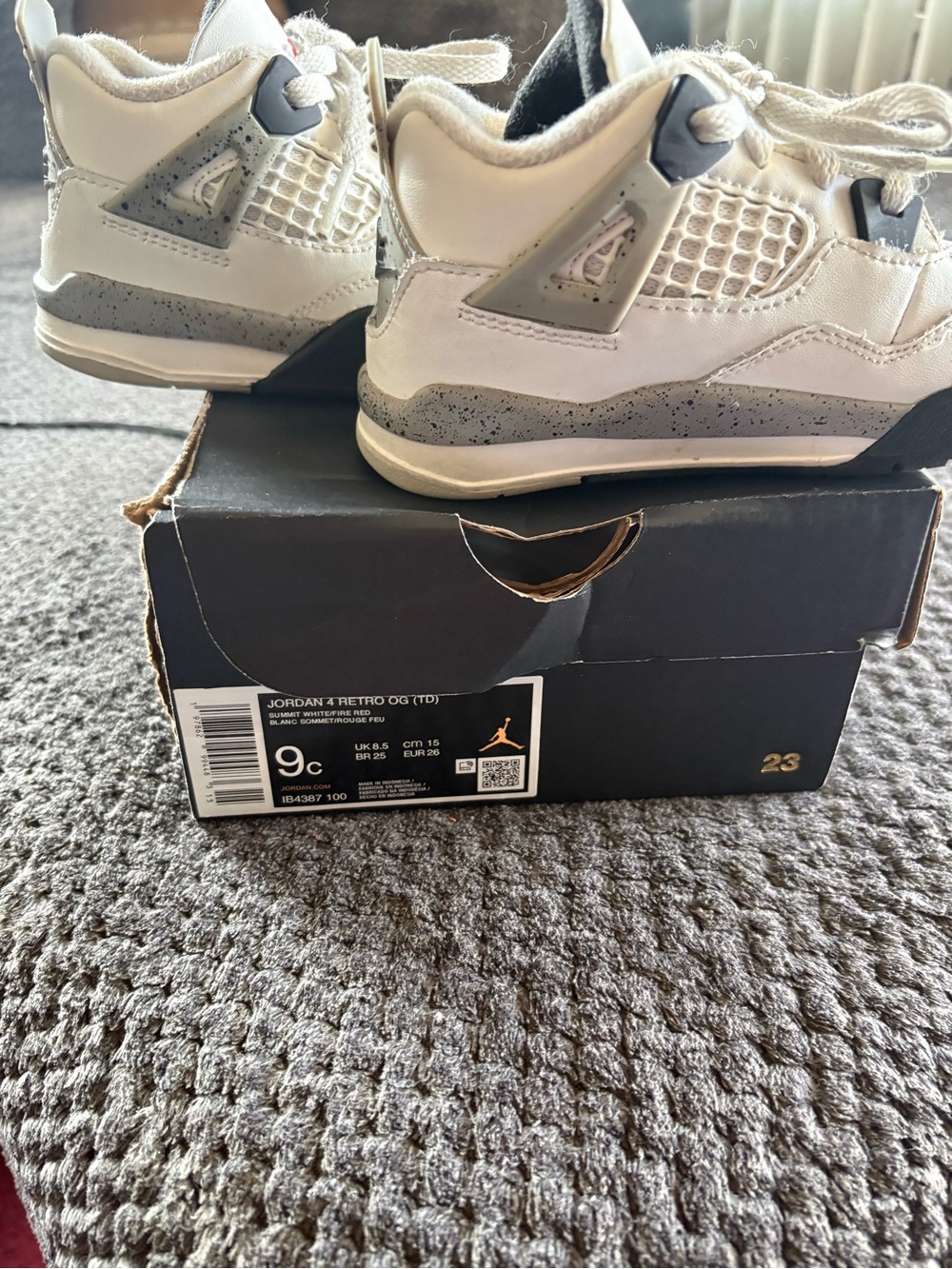 Jordan Kids White and Gray Retro 4 Sneakers
